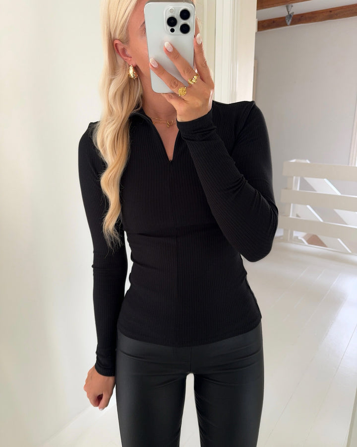 Pieces bluse kitte zip ls t-neck black