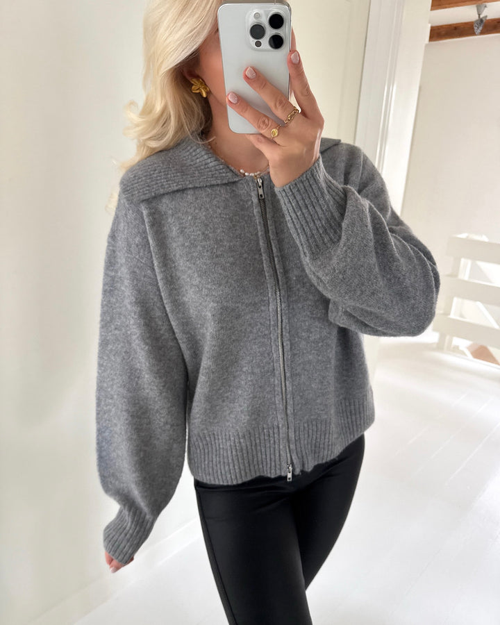 Pieces cardigan malou ls zip knit medium grey melange
