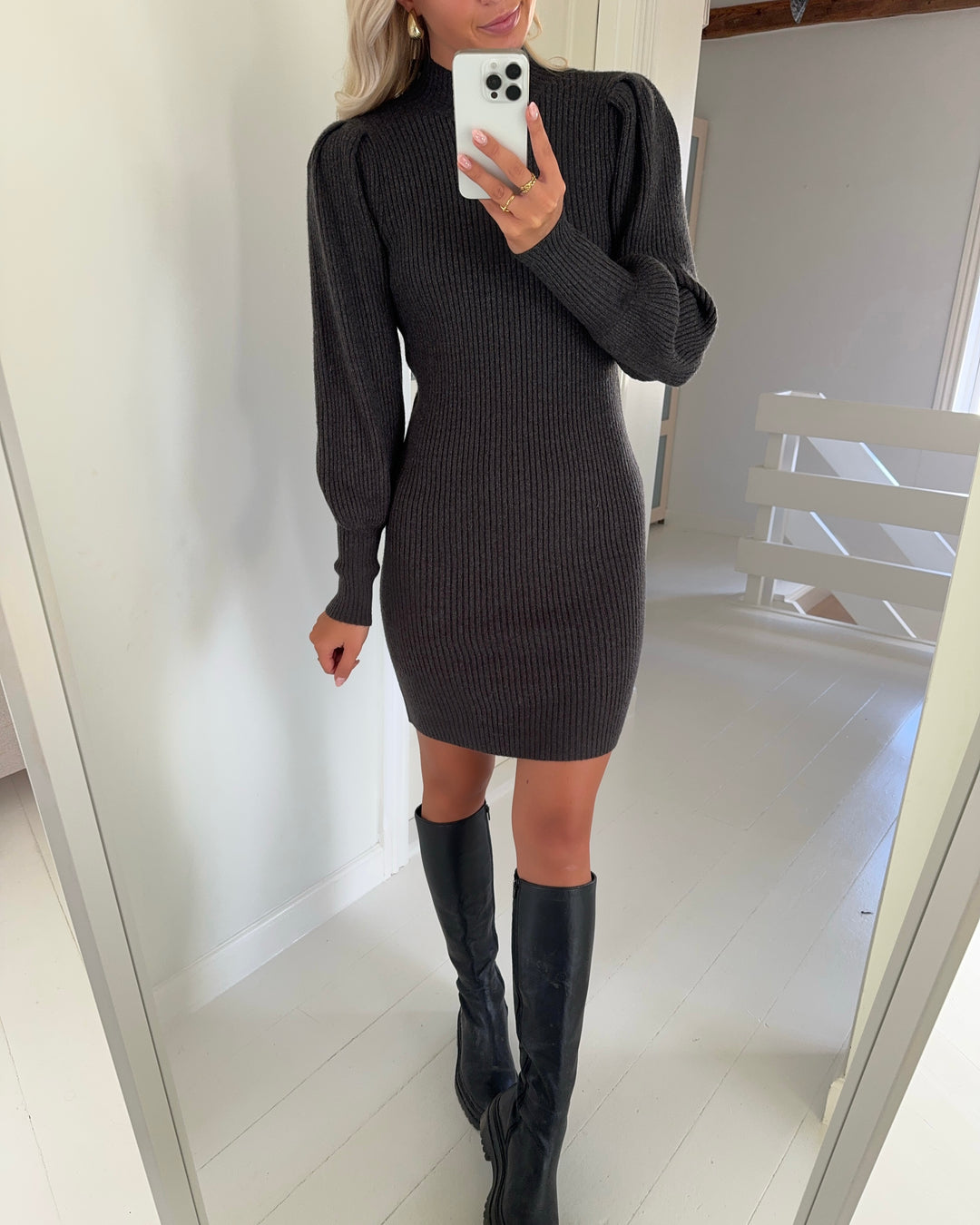 Only kjole katia l/s knt noos dark grey melange