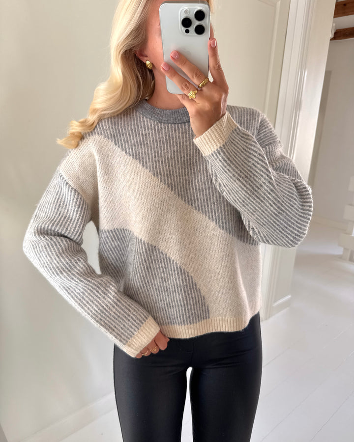 Pieces striktrøje linna o-neck loose knit december sky birch
