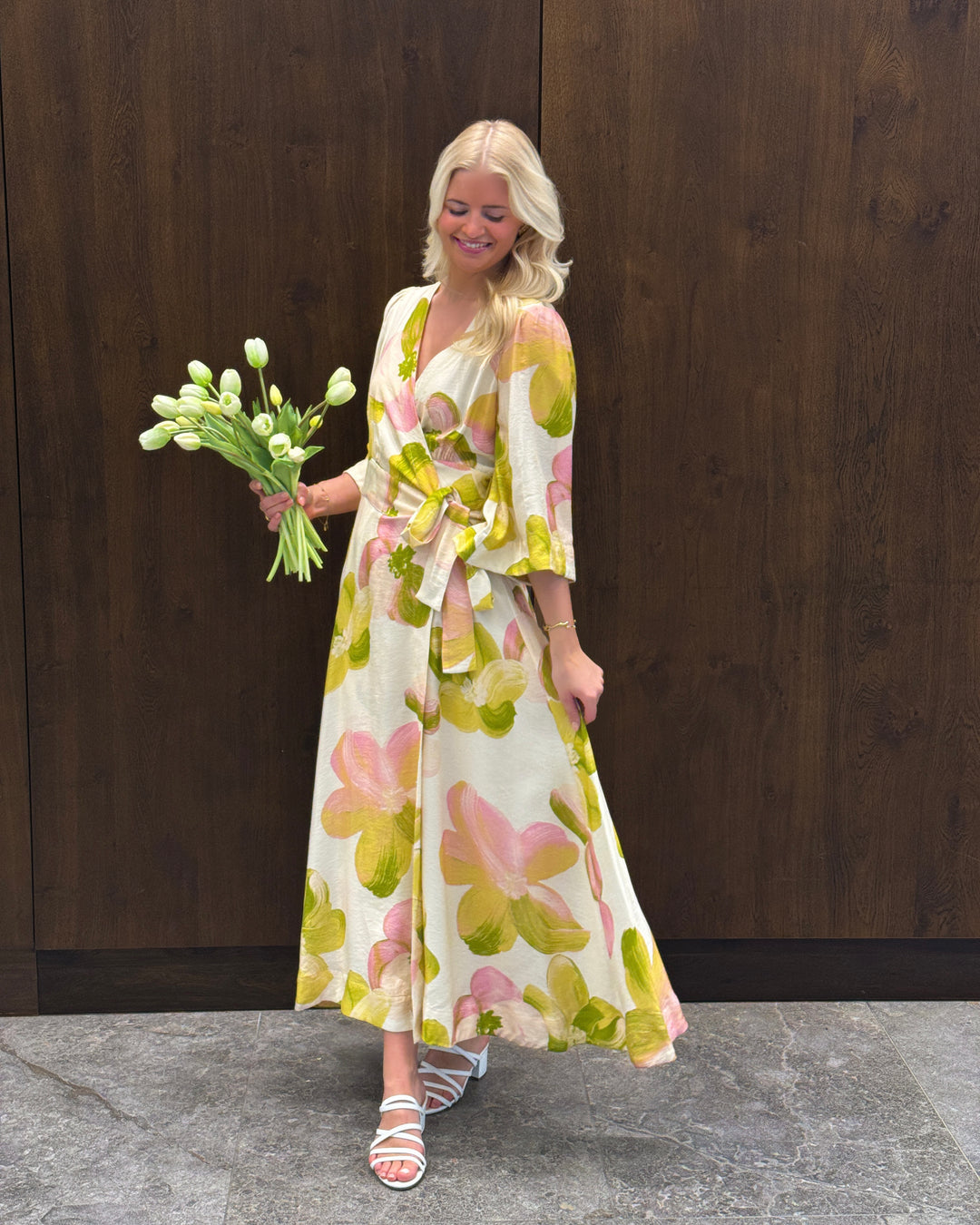 Y.A.S kjole marga 3/4 wrap long pristine marga aop - FORUDBESTILLING LEV. UGE 14