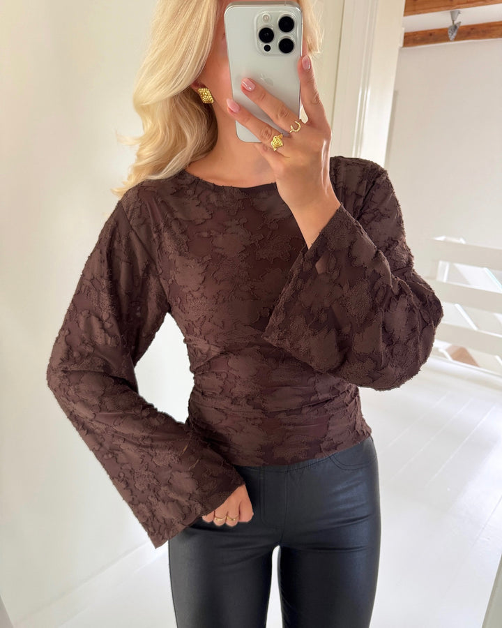 Only bluse nadia ls ruching coffee bean