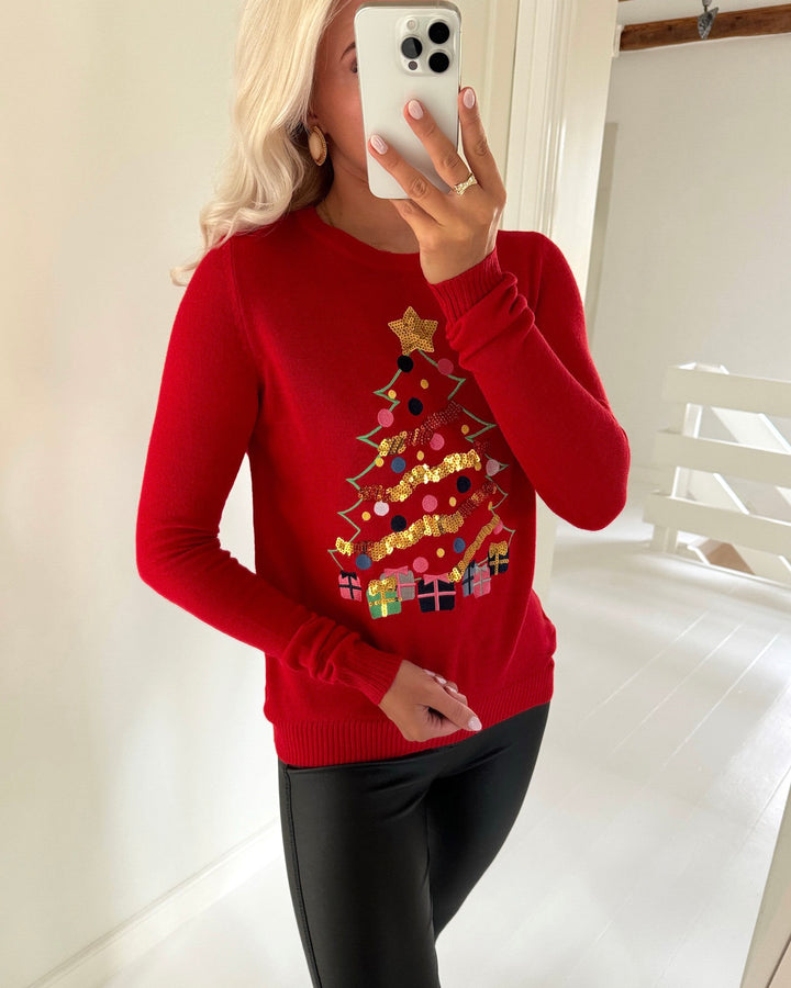 Vero Moda bluse christmastree ls o-neck chinese red