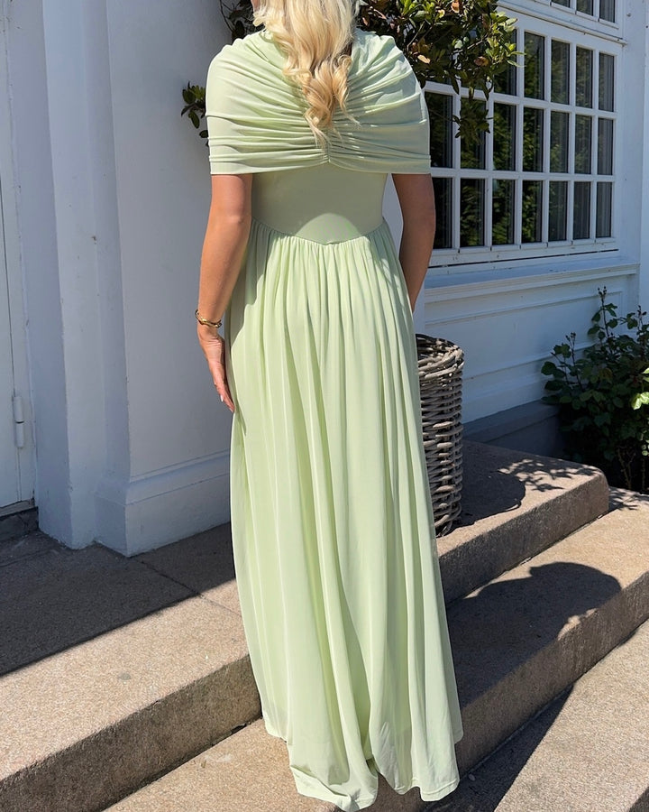 Vero Moda kjole rosetta cape detail maxi celadon green - FORUDBESTILLING LEV. UGE 23