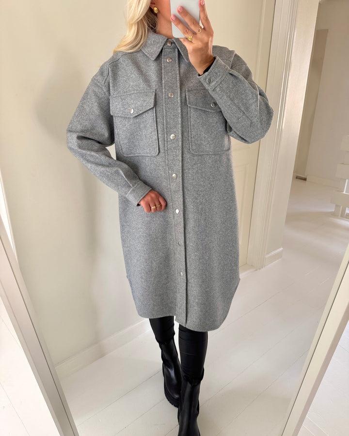 Vero Moda frakke vince long boxy light grey melange