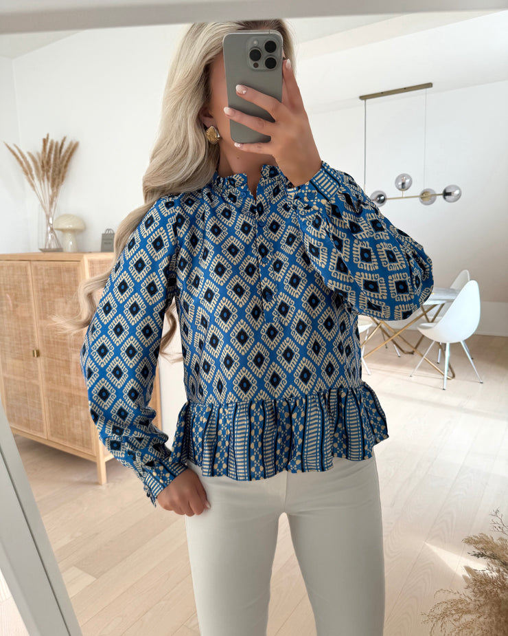 Pieces bluse melah ls frill french blue