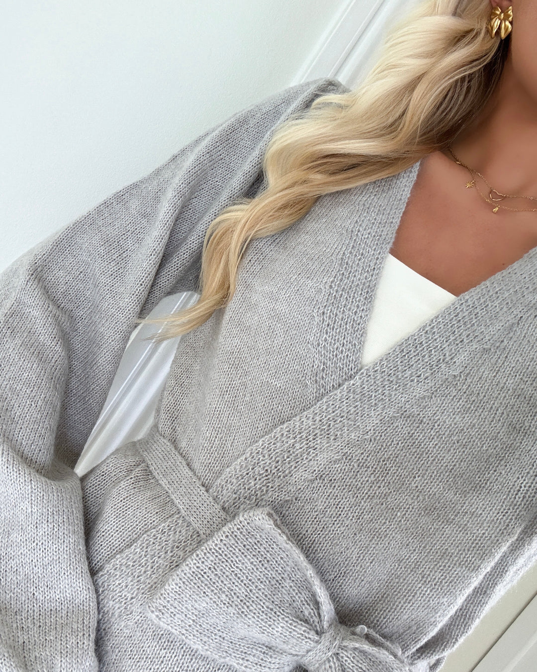 Pieces cardigan fleur ls v-neck knit d2d fy light grey melange