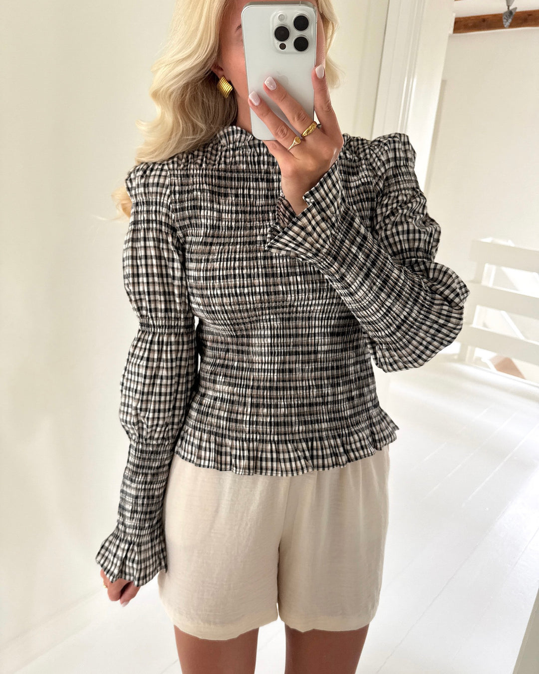 Y.A.S bluse chemma ls smock eggnog/checks