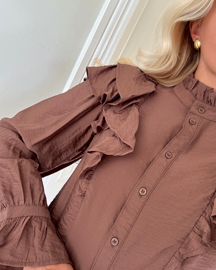 Vero Moda bluse jules ls flounce cocoa brown