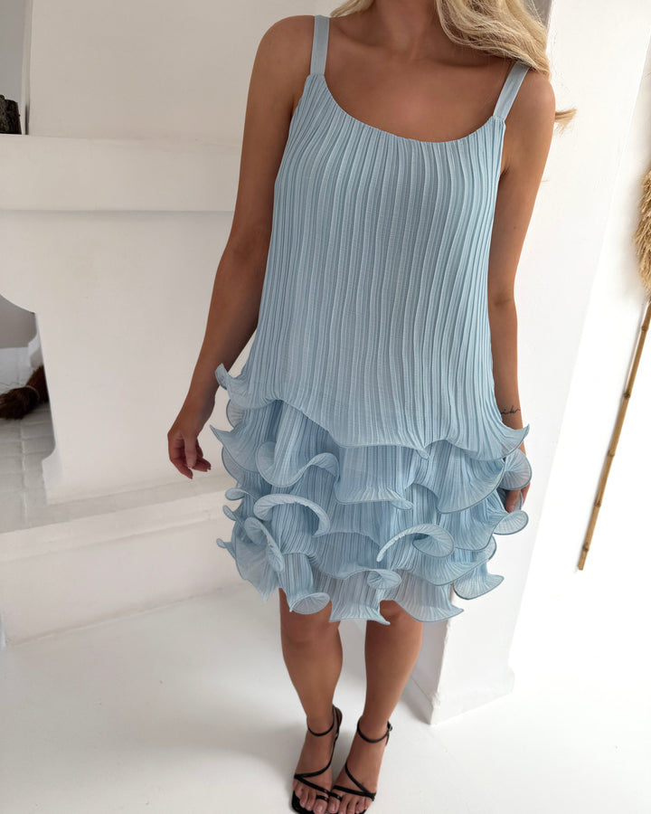 Vero Moda kjole cimmie frill singlet skyway - FORUDBESTILLING LEV. UGE 17