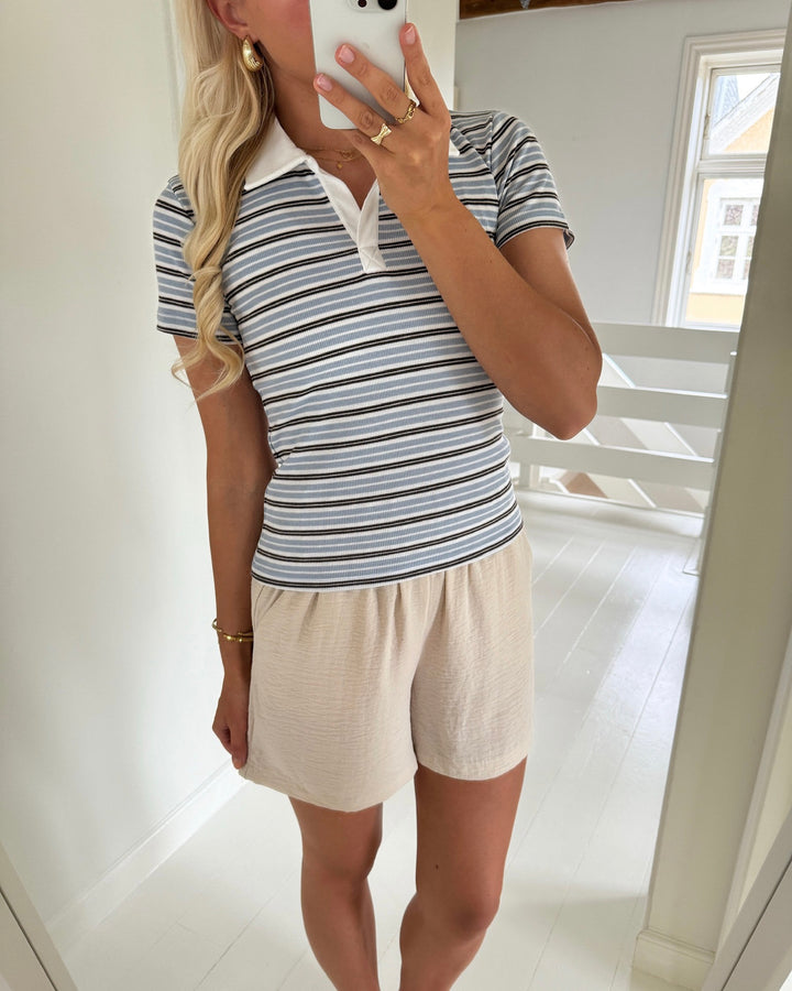 Pieces top jayjay ss v-neck polo jrs d2d fsy cashmere blue/delicioso