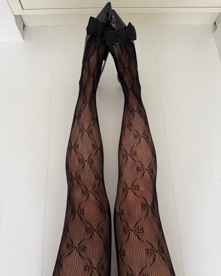 Only strømpebukser sienna fishnet pattern black bows