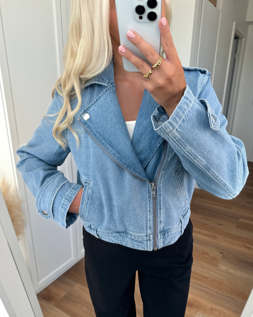 Y.A.S jakke abigail ls denim biker medium blue denim