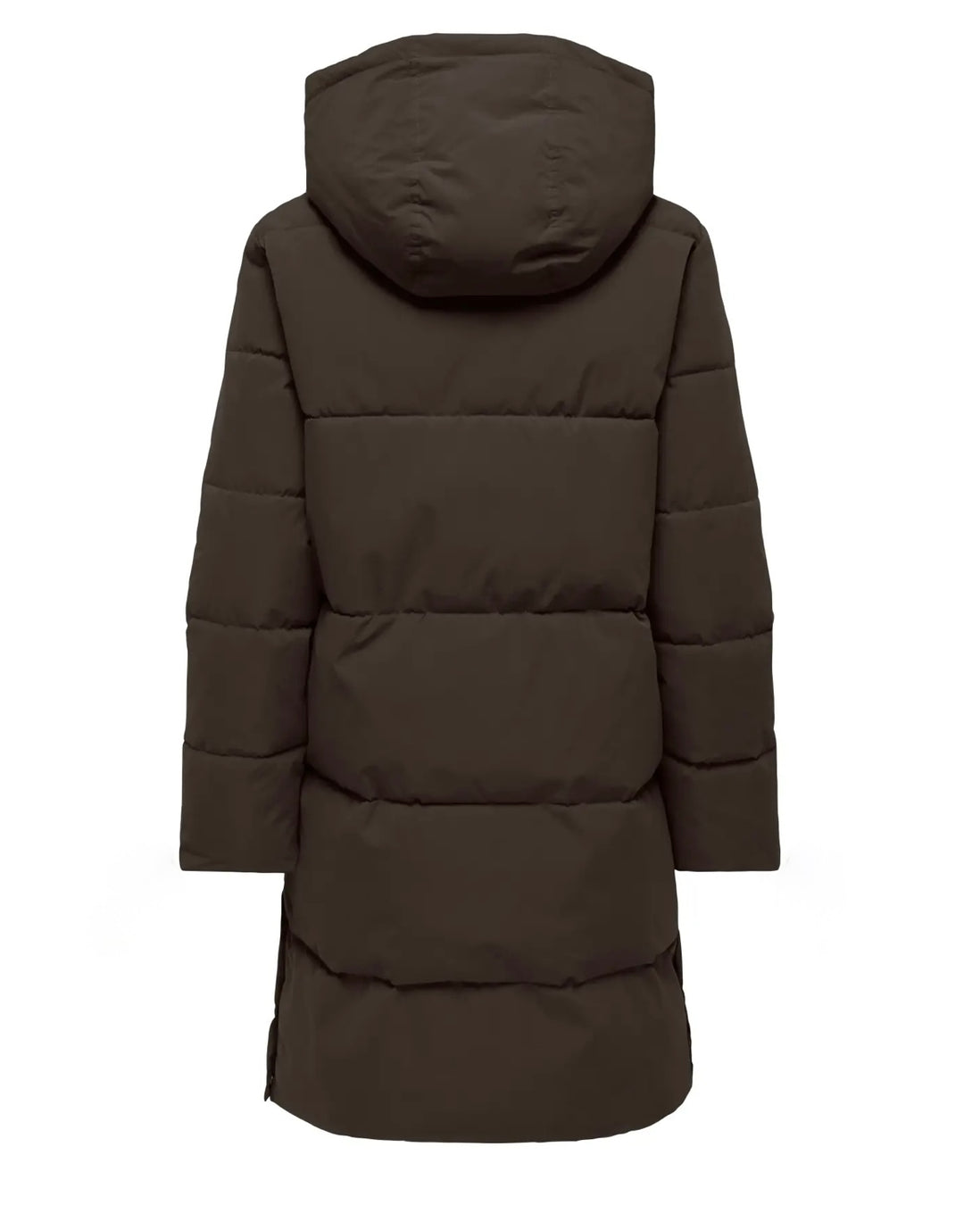 JDY jakke blair long hood puffer chocolate torte contrast black