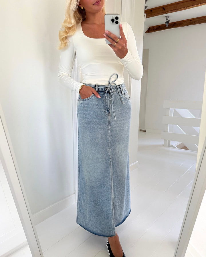 Vero Moda nederdel wien mr long belt light blue denim