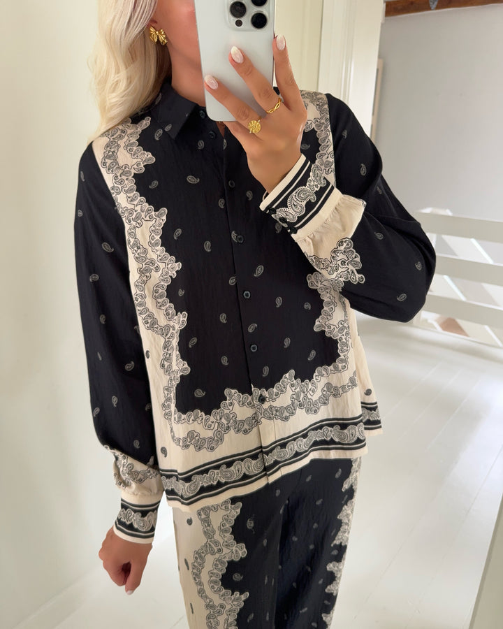 Y.A.S skjorte trano ls black/trano print