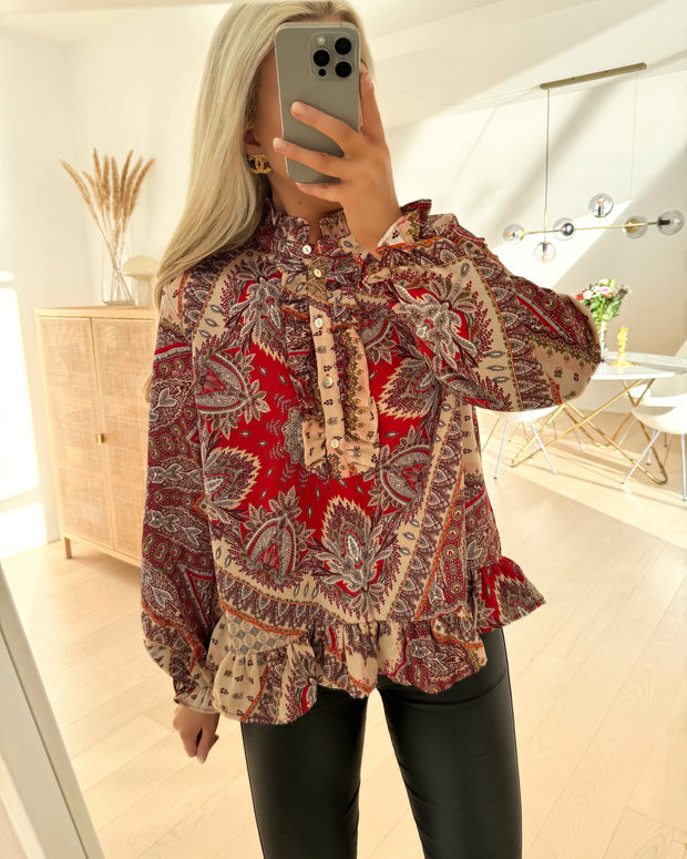 Love1071 blouse red paisley