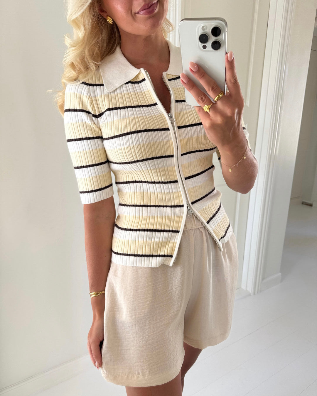 Aware by Vero Moda cardigan hanna 2/4 zip sugar swizzle/vanilla custard/chocolate torte