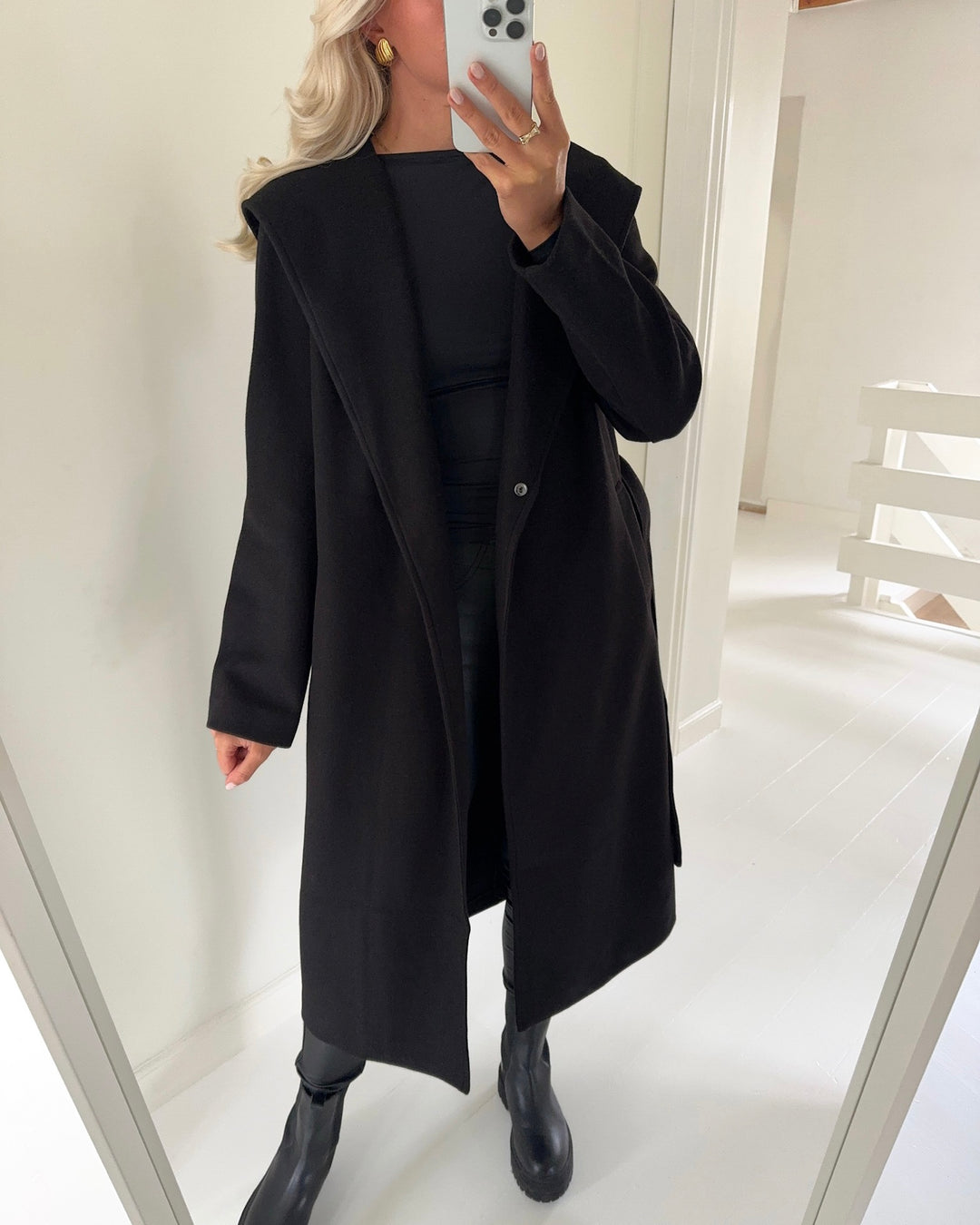 Vero Moda frakke fortunekimi hood long black melange - FORUDBESTILLING LEV. UGE 46