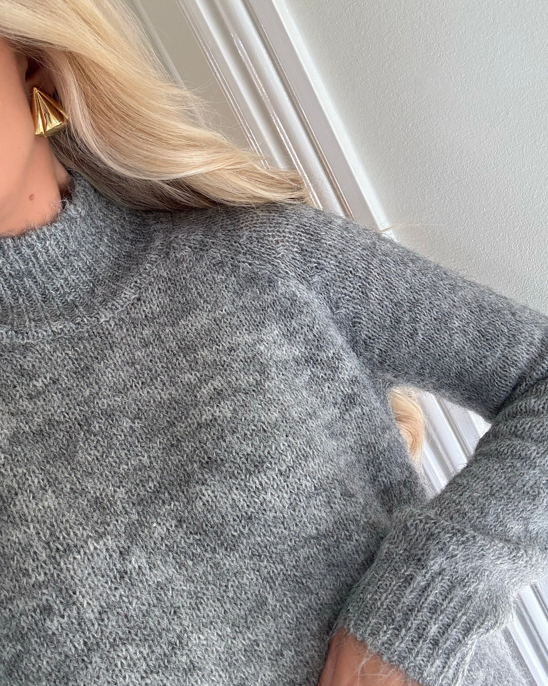 JDY striktrøje zoey life hn raglan light grey melange