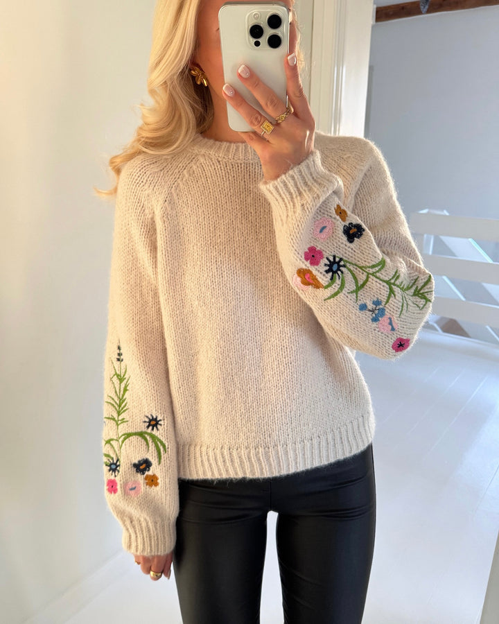 Vero Moda striktrøje aster ls o-neck birch/w. emb