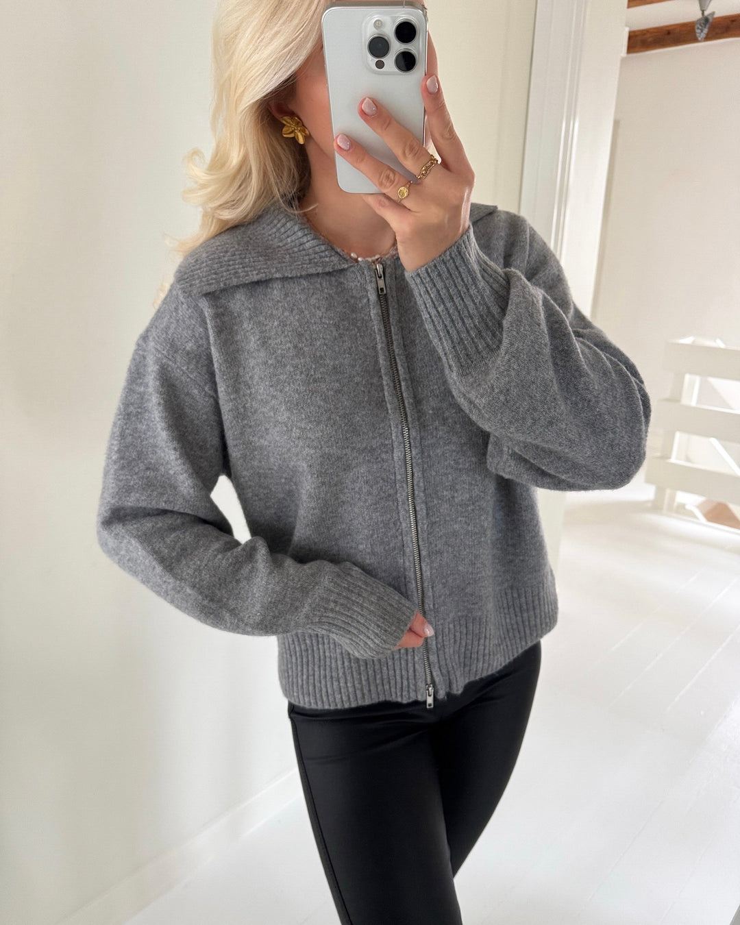 Pieces cardigan malou ls zip knit medium grey melange