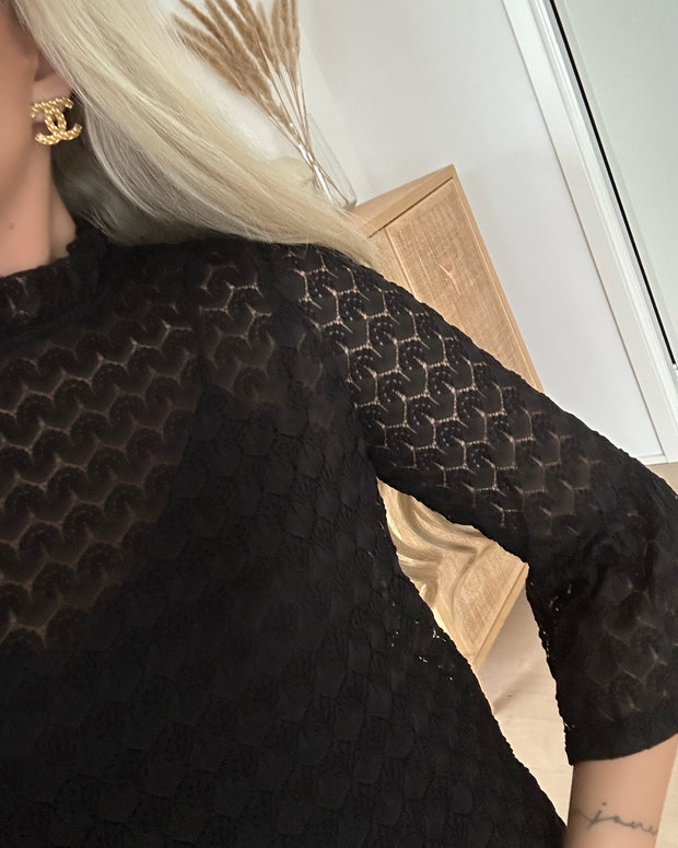 Becca 3/4 short lace dress black - FORUDBESTILLING LEV. UGE 50