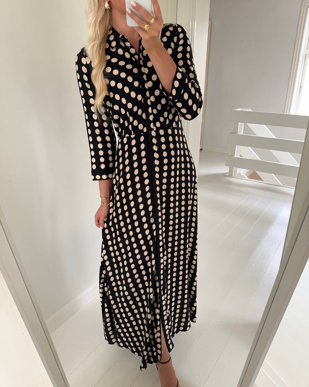 Y.A.S kjole savanna long shirt black/stripe dot