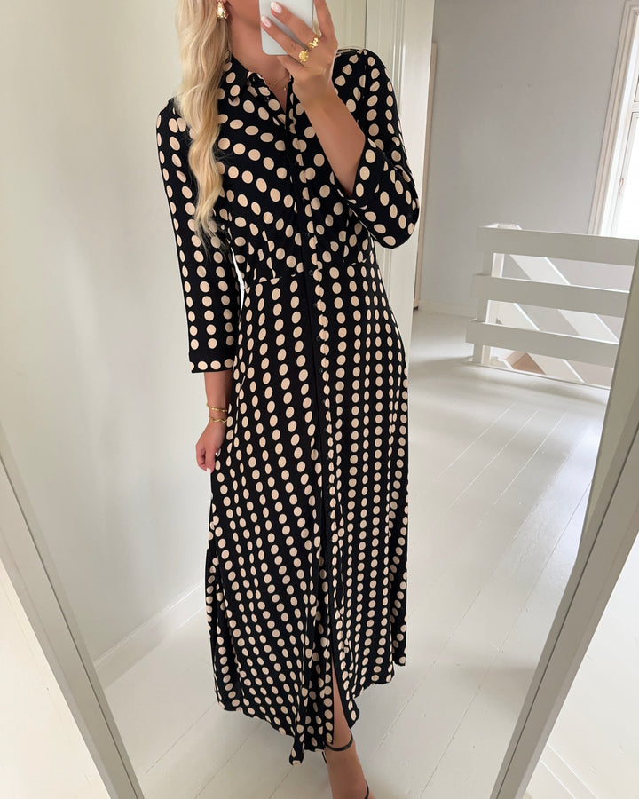 Y.A.S kjole savanna long shirt black/stripe dot