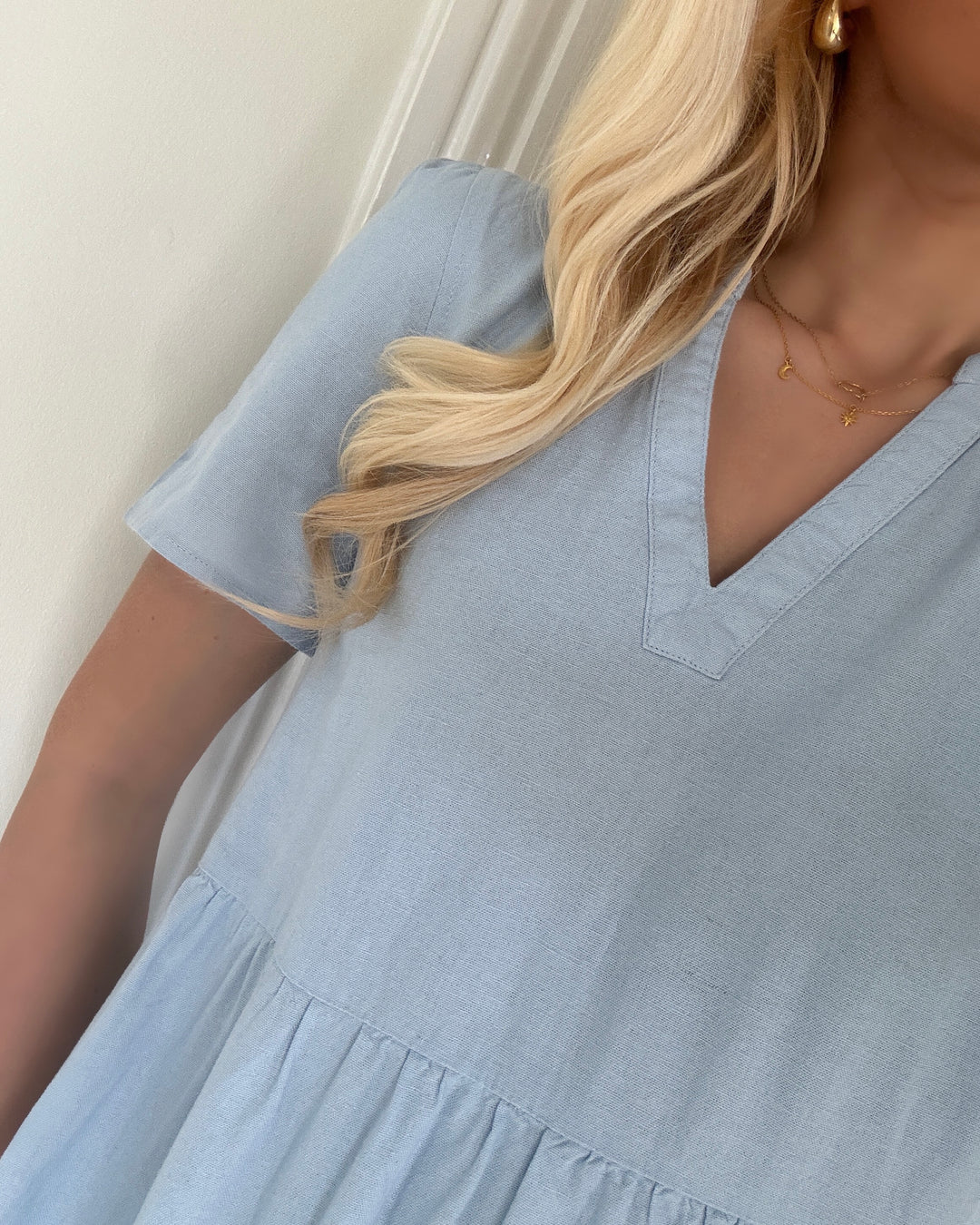 Only kjole titi-caro ss v-neck lin cashmere blue