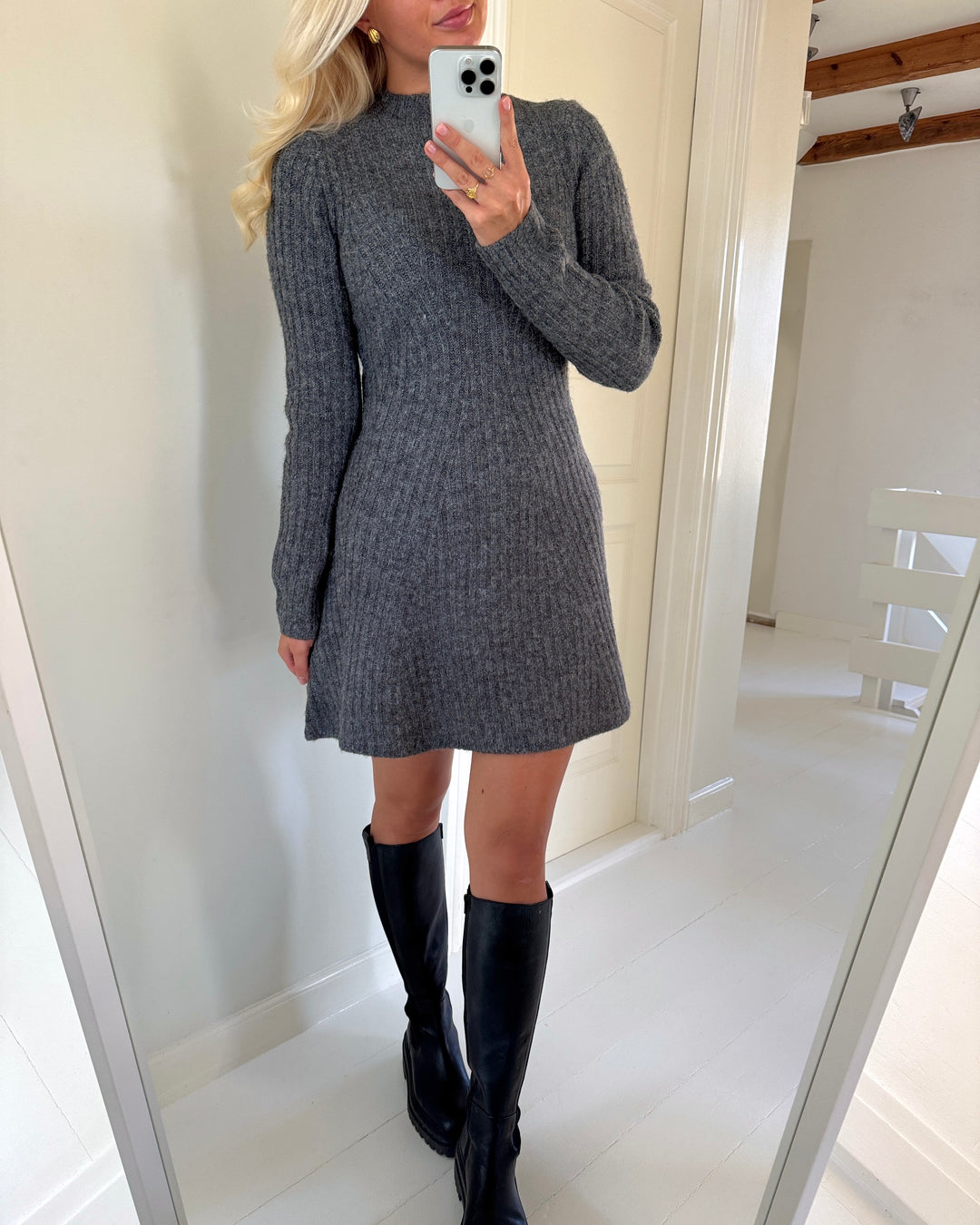 Y.A.S strikkjole dolly ls knit medium grey melange
