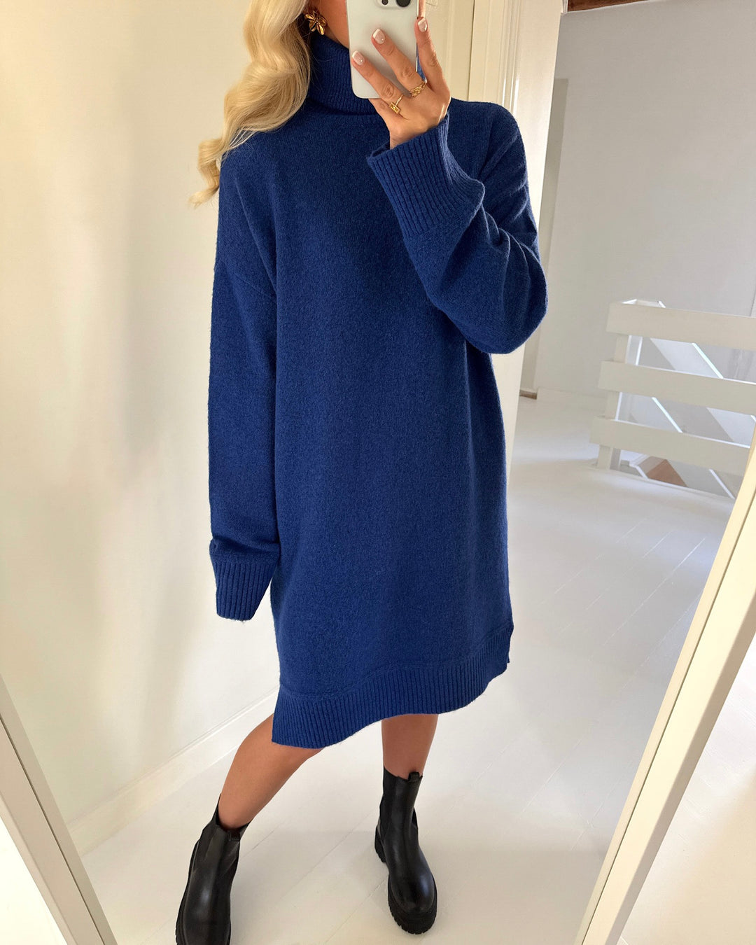 Vero Moda strikkjole aquarius ls rollneck short surf the web/w. melange