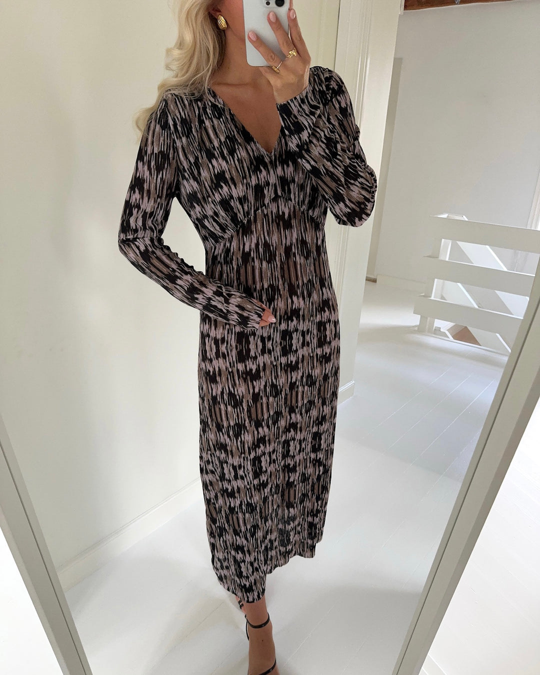 JDY kjole sienna ls v-neck walnut/abstract