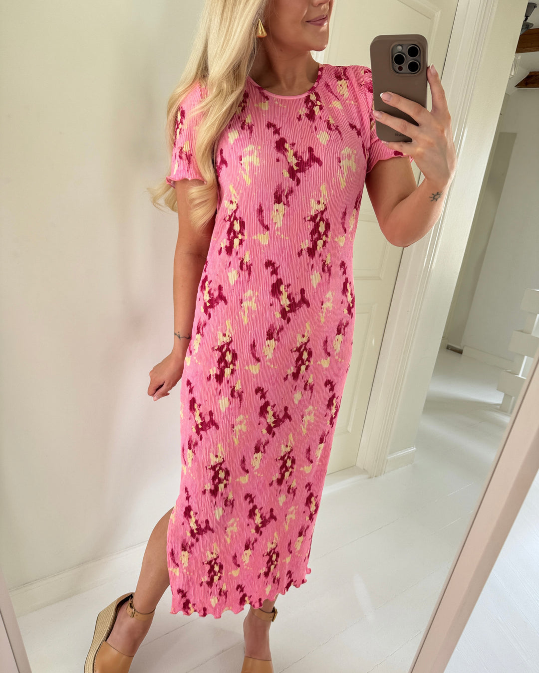 Pieces kjole flora ss sea pink splatter