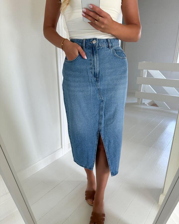 Vero Moda nederdel elfi hr midi skirt mix light blue denim