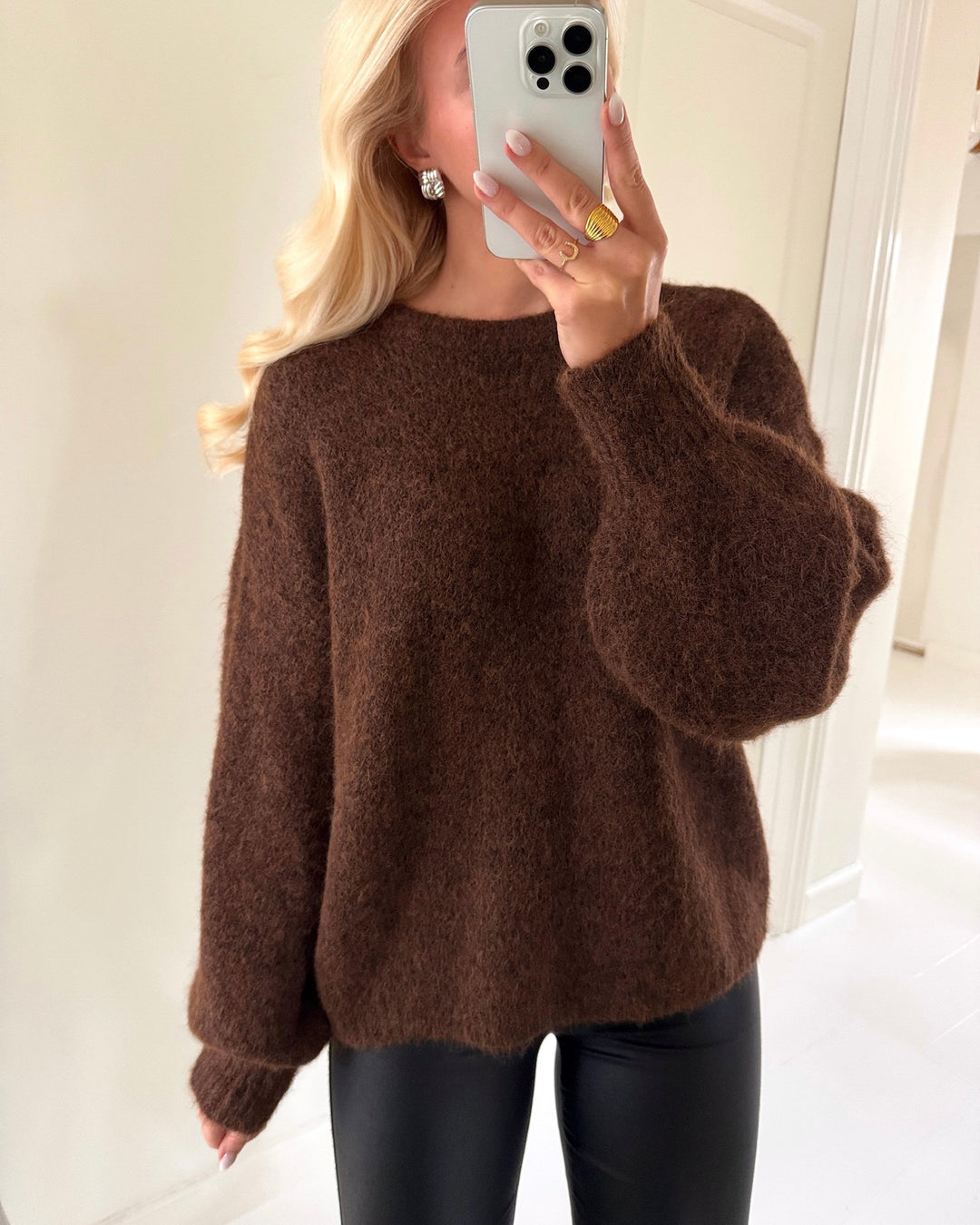 Only striktrøje nellie ls o-neck coffee bean melange