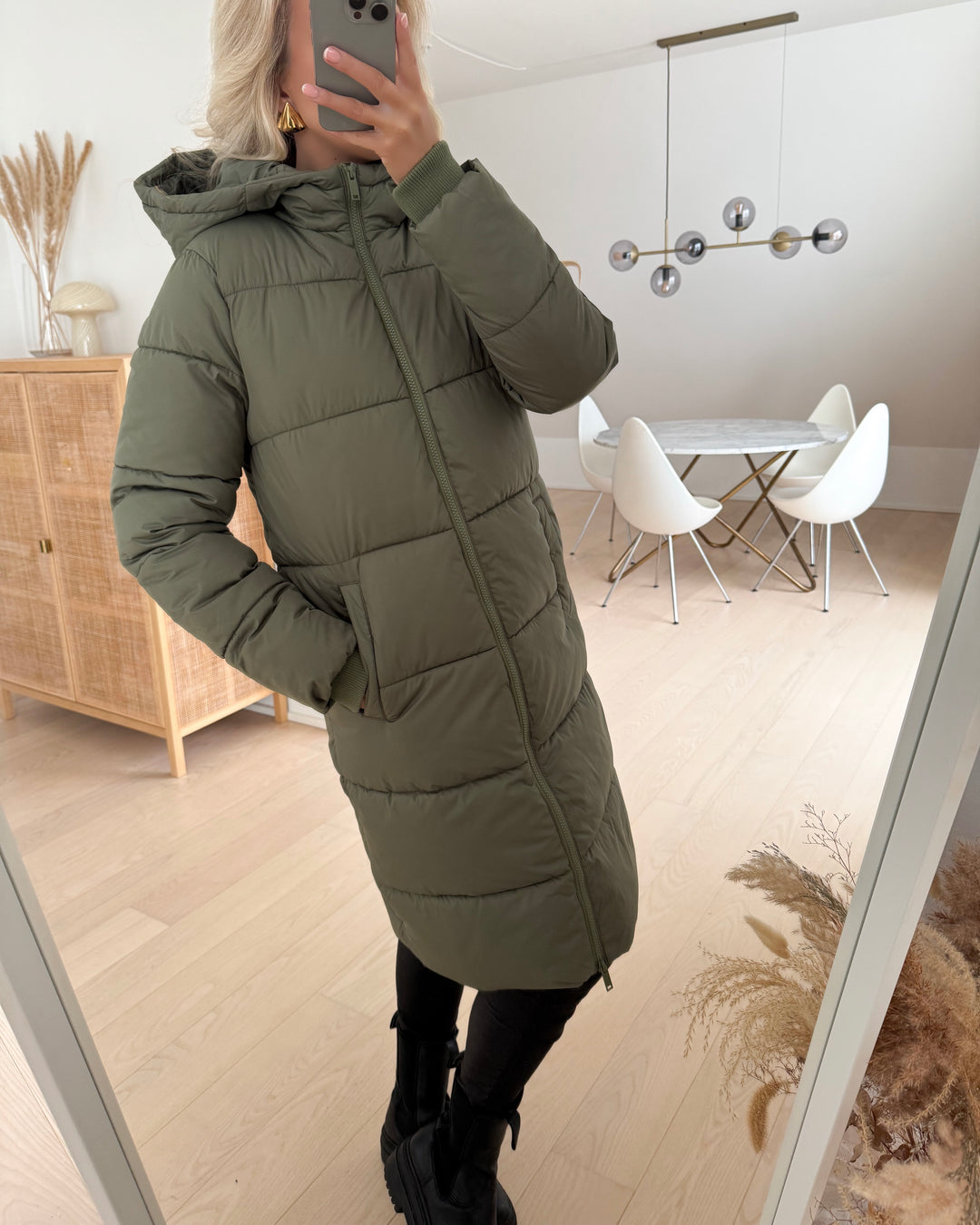 Pieces jakke bee long puffer deep lichen green