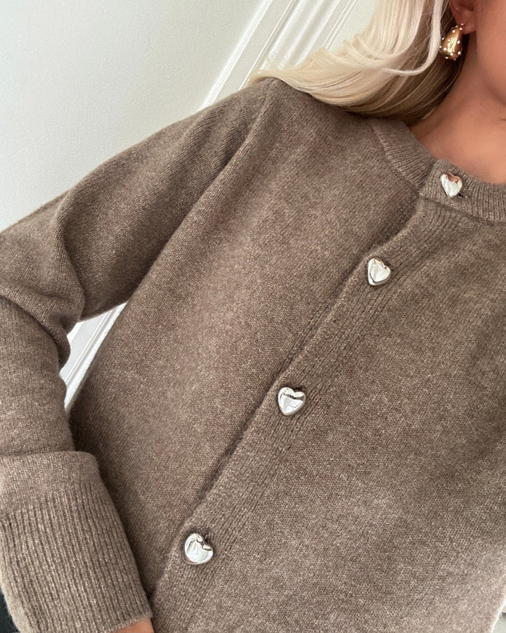 Vero Moda cardigan fiona ls short button moon rock/melange w. heart button