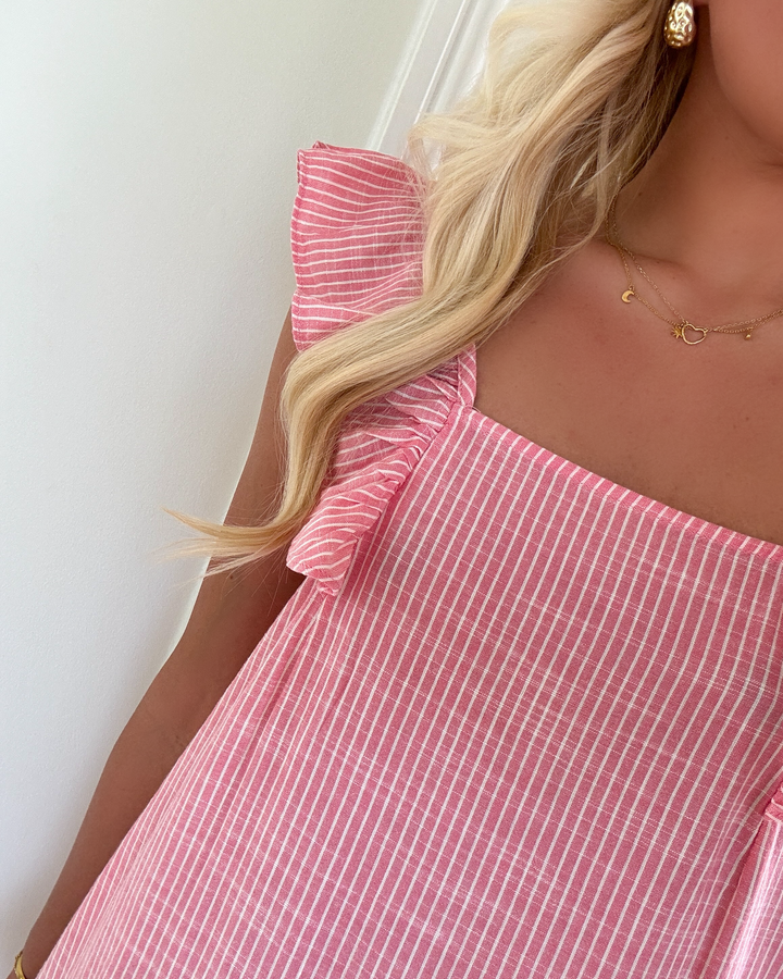 Pieces kjole apia sl square neck ankle mm pink lemonade/bright whi