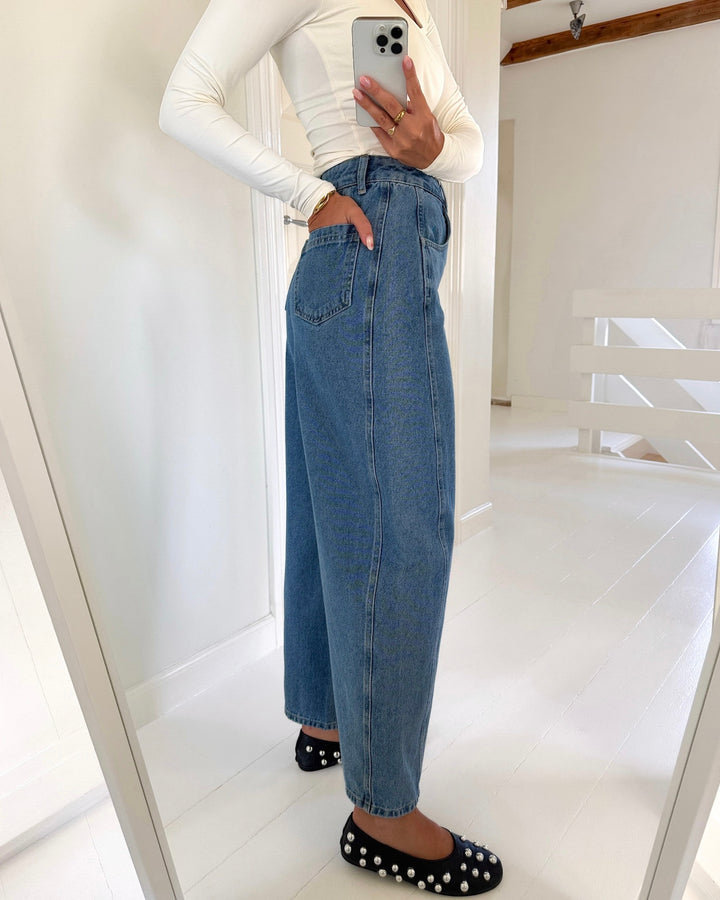 Y.A.S jeans camea hw barrel ankle light blue denim