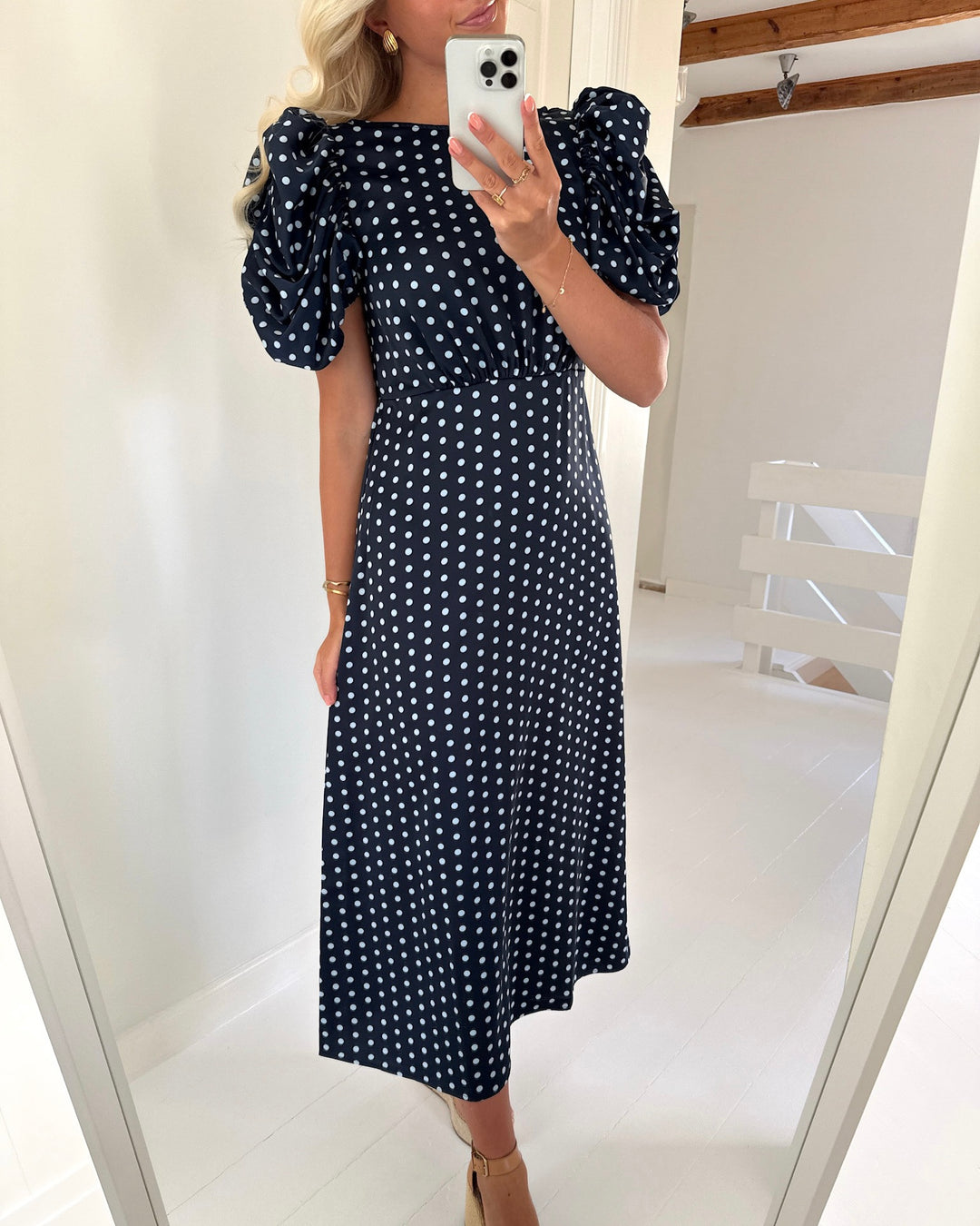 Y.A.S kjole pella 2/4 long navy blazer powder blue dots - FORUDBESTILLING LEV. UGE 18