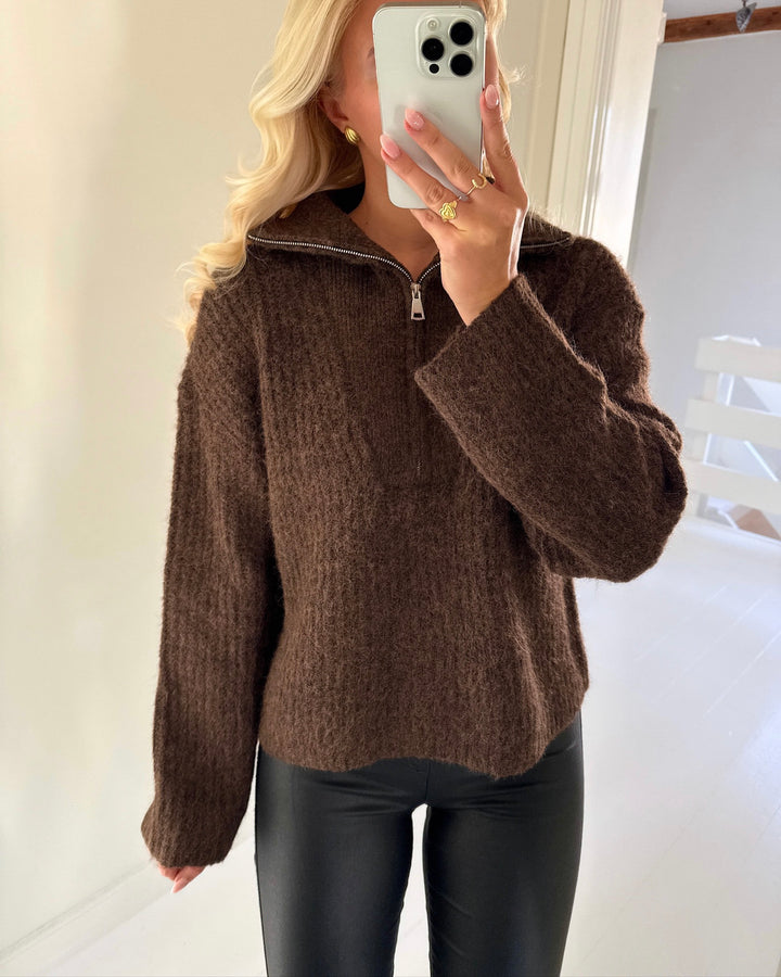 Vero Moda striktrøje nolan ls zipper chocolate torte w. melange