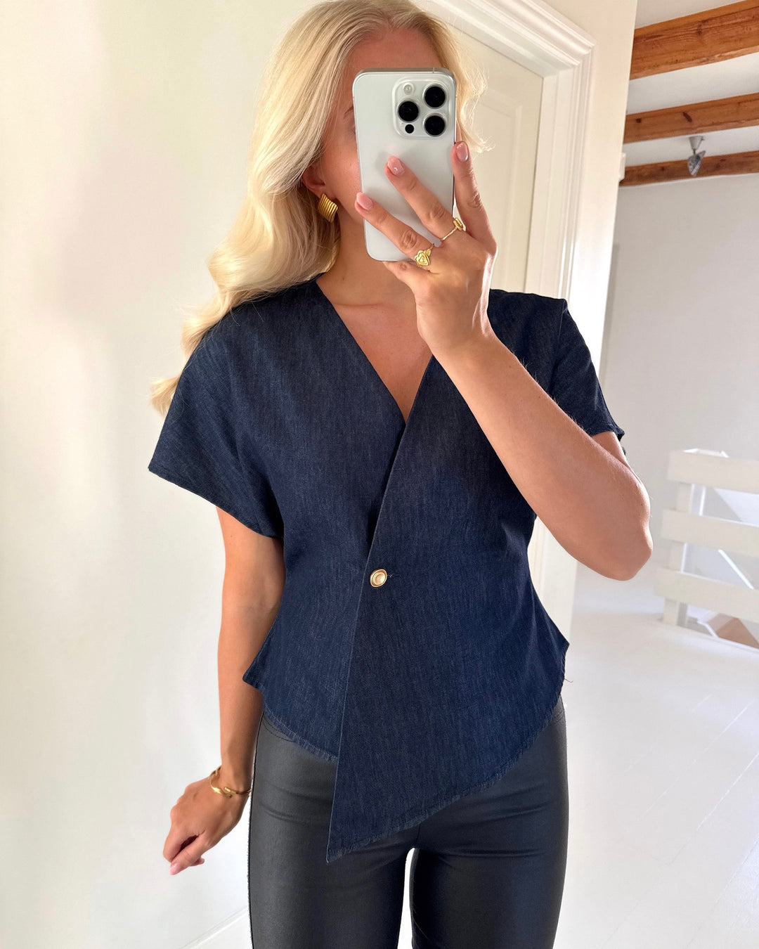 Vero Moda top ranja ss v-neck dark blue denim