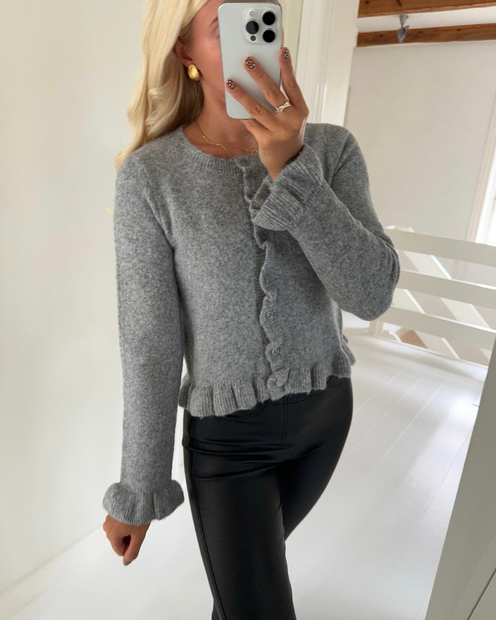 Only cardigan rima life ls frill button light grey melange/dtm button