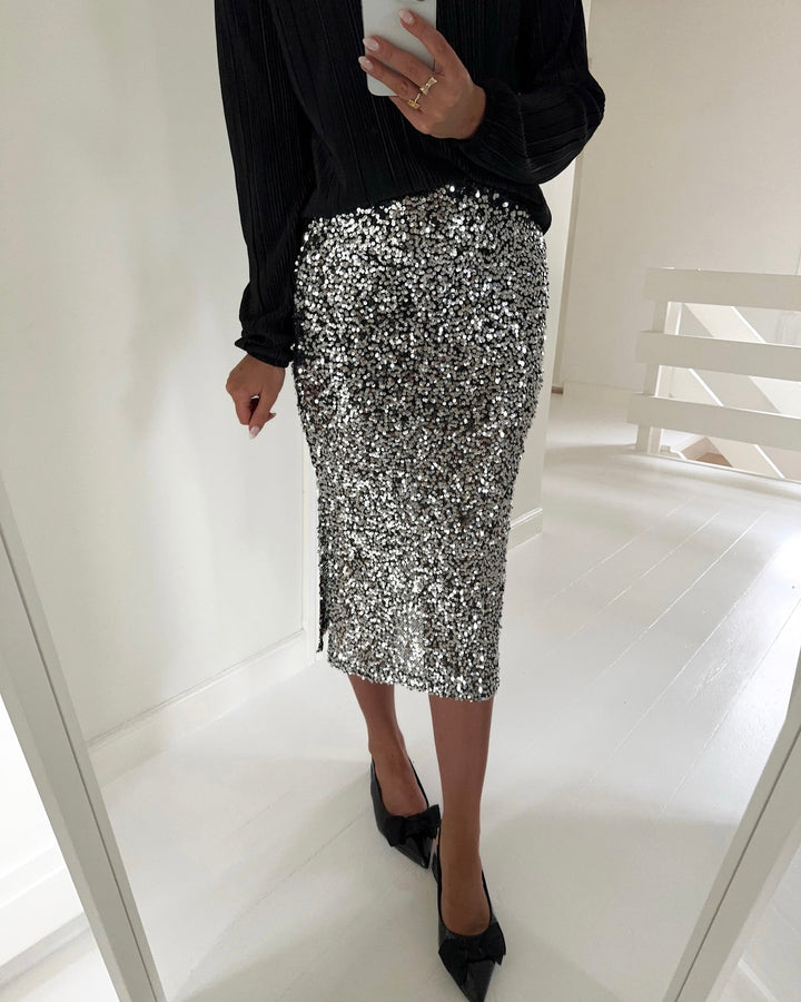 JDY nederdel diana sequins slit silver