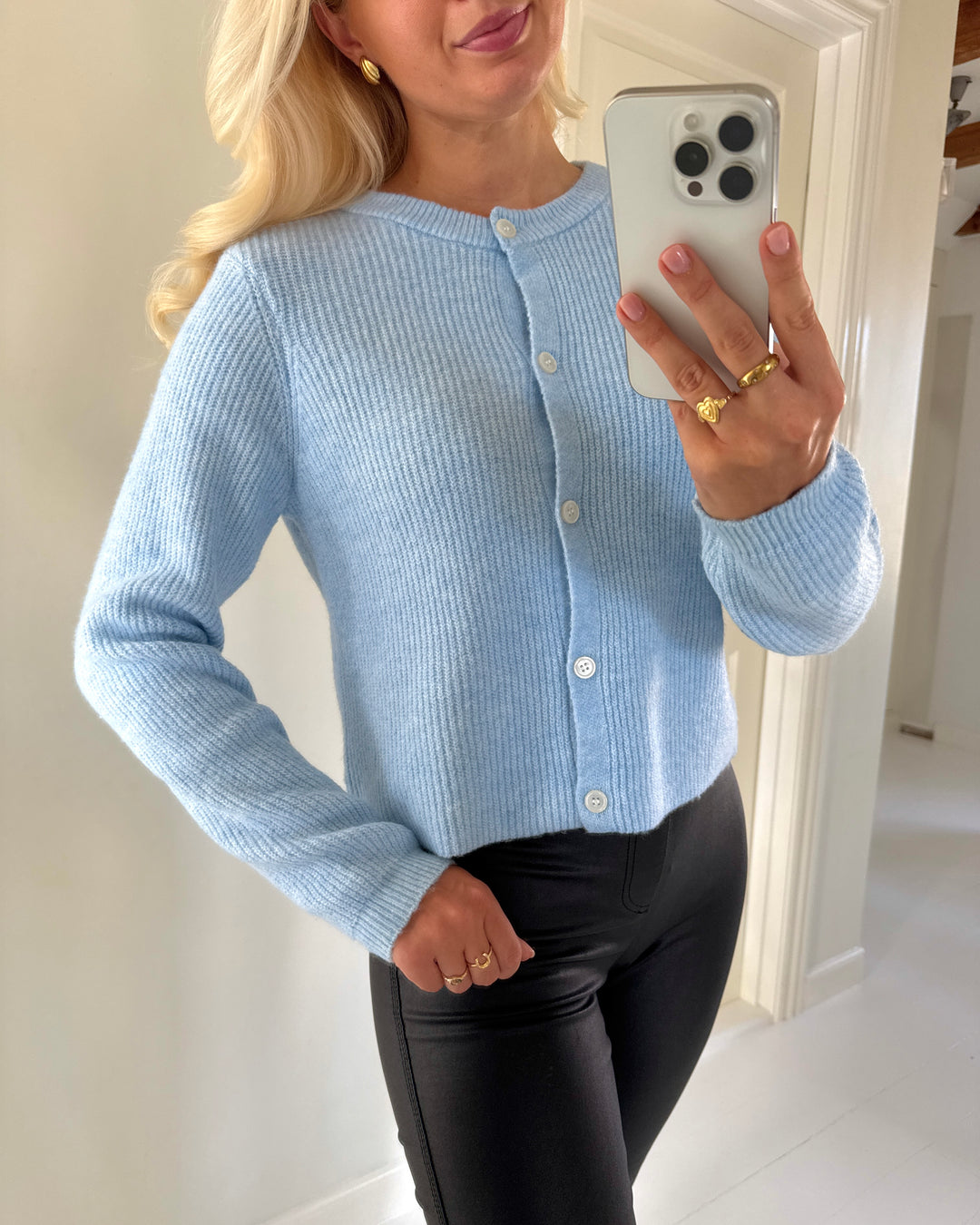 Pieces cardigan silly ls o-neck knit cashmere blue melange