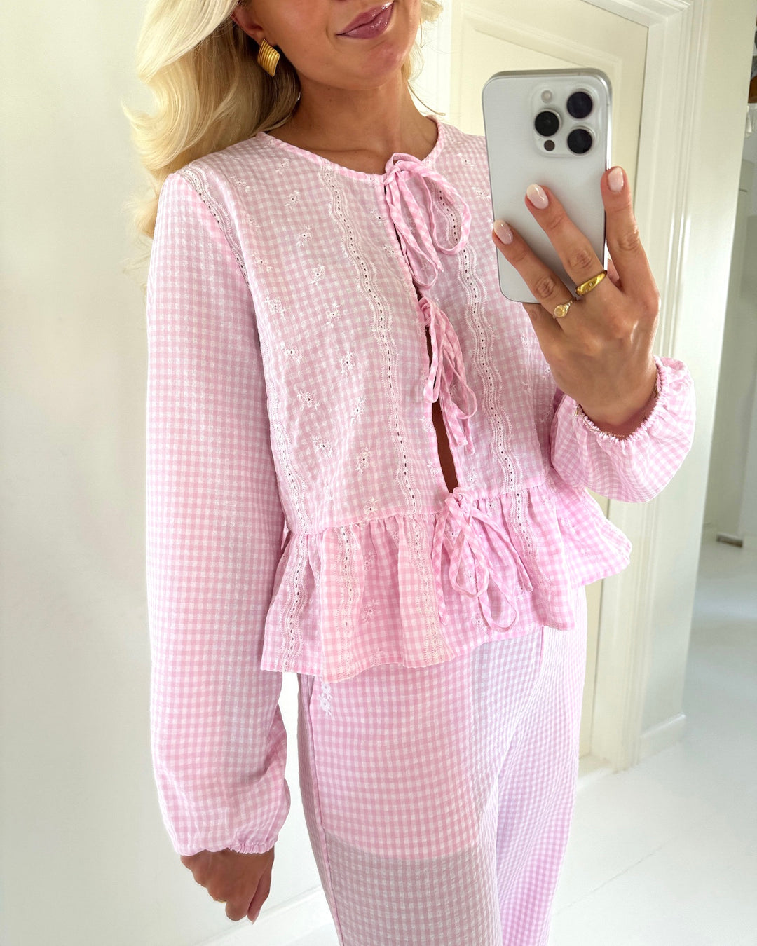 Pieces bluse marie ls o-neck roseate spoonbill/coconut milk