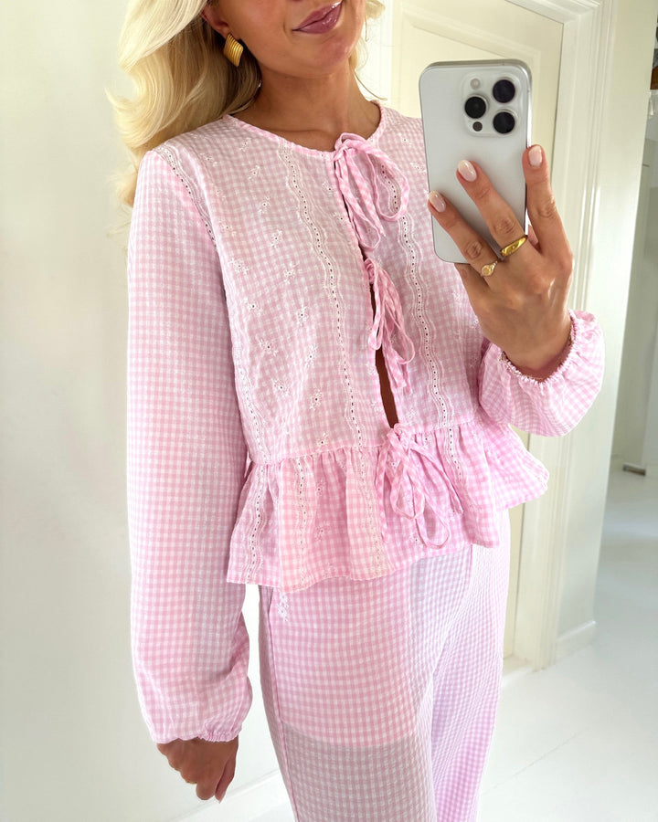 Pieces bluse marie ls o-neck roseate spoonbill/coconut milk