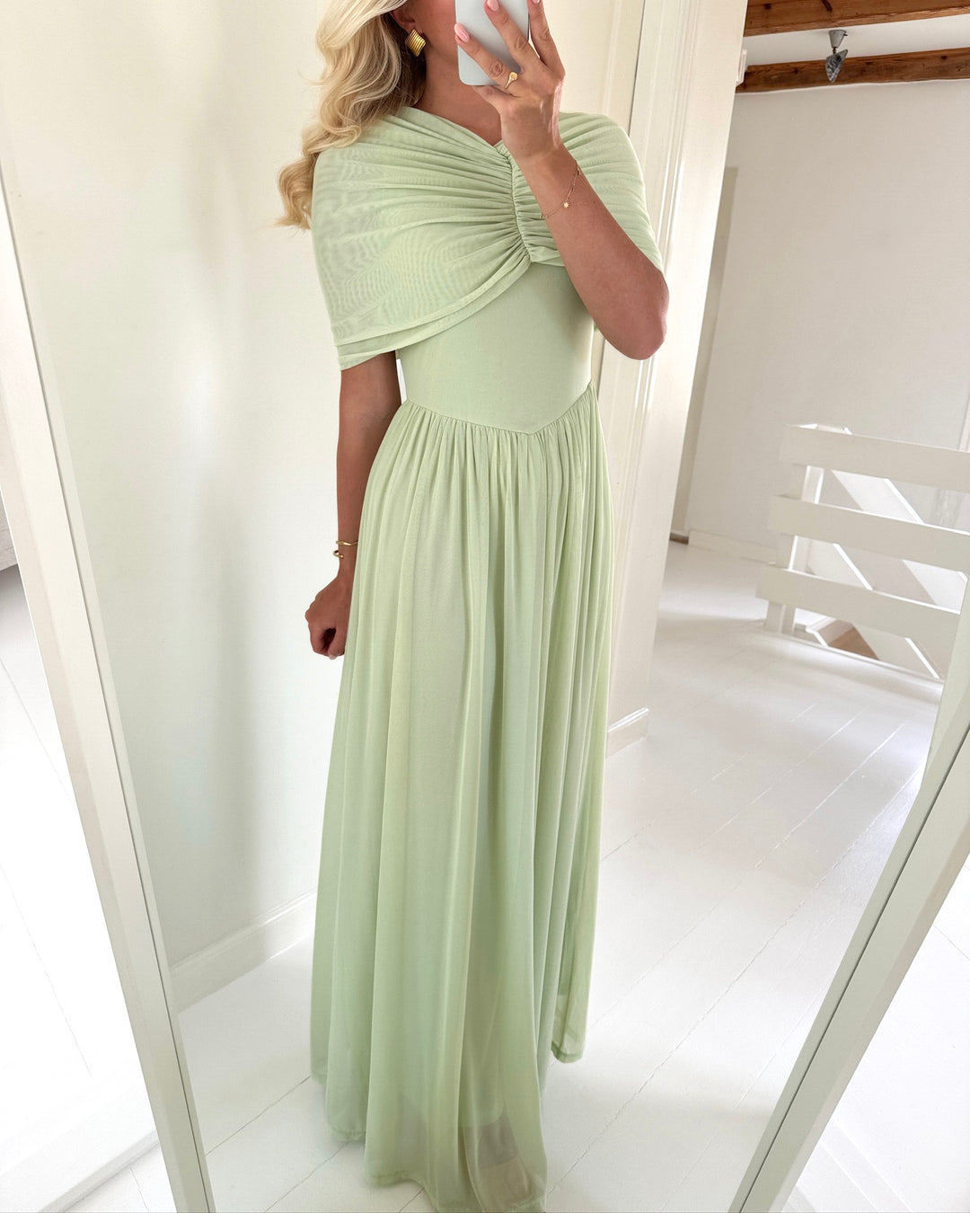 Vero Moda kjole rosetta cape detail maxi celadon green