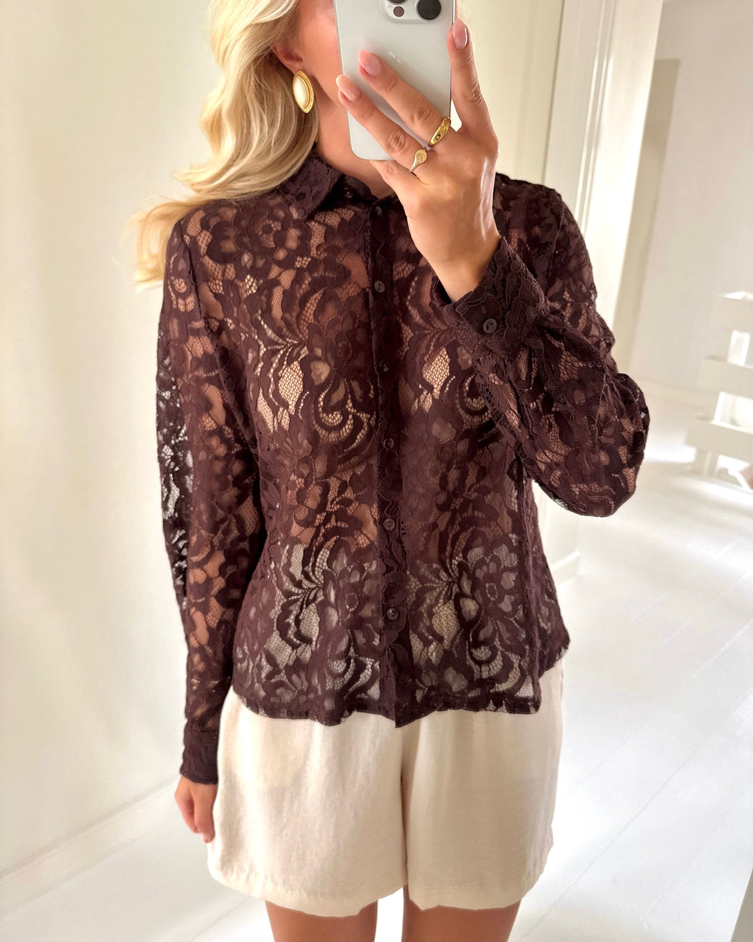 Only skjorte birun ls lace black coffee